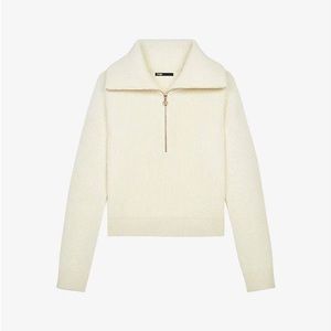 Maje Matelot Zip-Neck Wool Jumper Pullover Sweater Cream Like New White Zipper